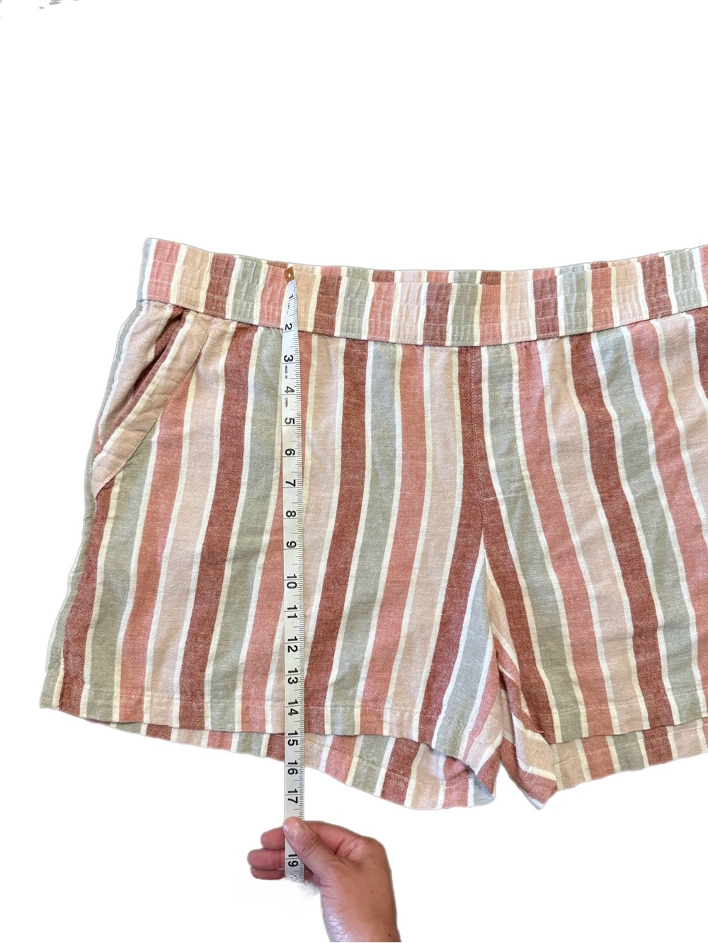 Sonoma Pink, White & Rust Red Striped Elastic Waist Linen Blend Shorts Size XXL - Picture 6 of 10
